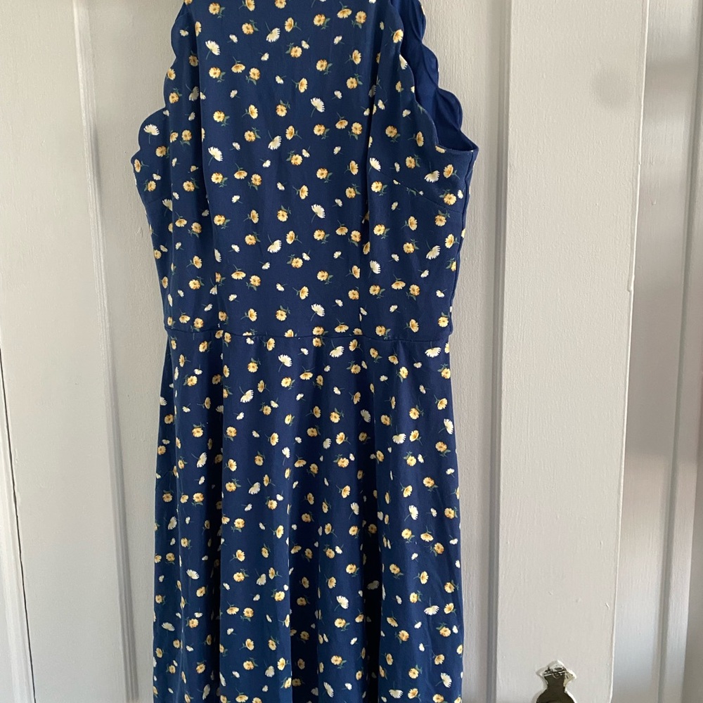 Blue Dress with Yellow Floral Pattern
